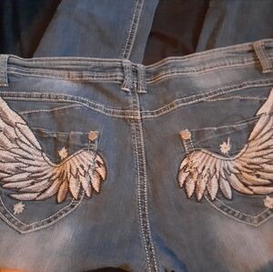 womens y2k style jeans with wings